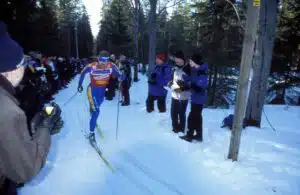 UMEA, SWEDEN IN 2004, analog. A World Cup competition in the tournament. Mathias Fredriksson in the track.Editorial use.